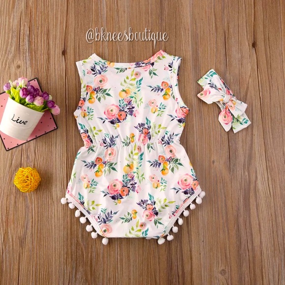 Babygirl Boutique Tassel Floral Onesie Romper Set - Picture 2 of 4